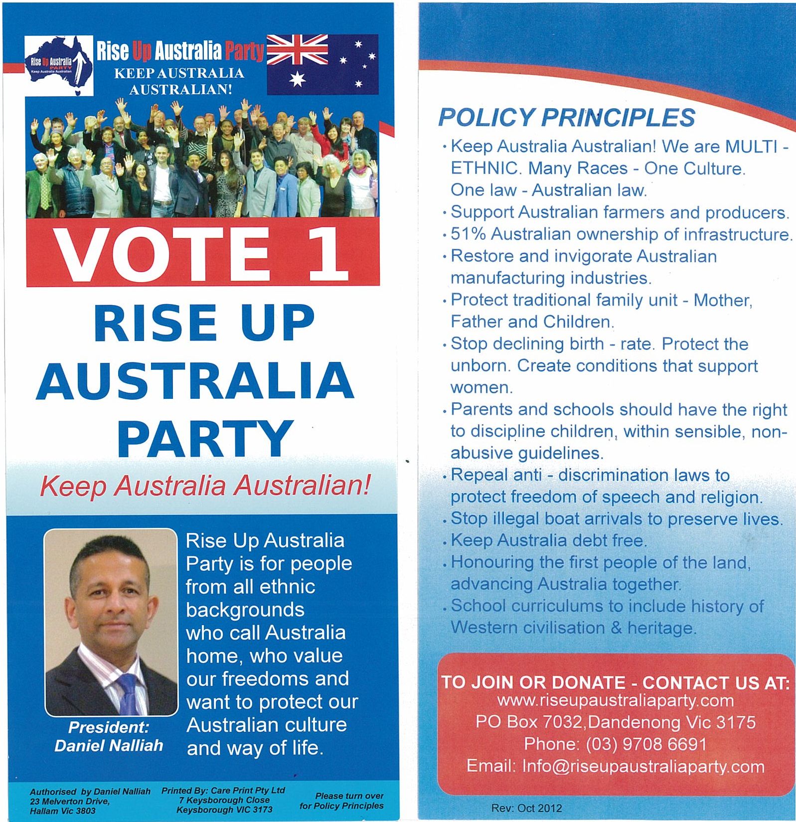 Rise Up Australia Party Brochure